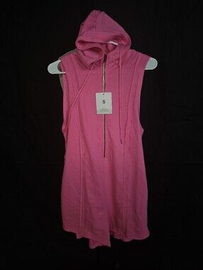 Sleeveless Hooded Zip Front Tank Romper- Pink
